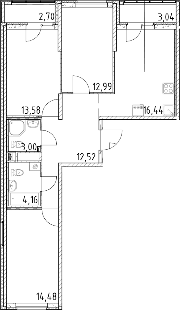 3-комнатная квартира 77.17 м², 20/23 эт., ЖК «Город Первых»